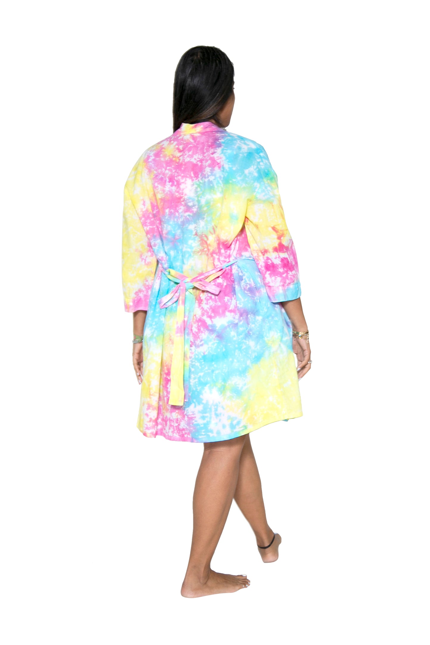 Tie Dye Short Cotton Wrap Robe