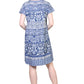 La Cera Short Sleeve Indigo Print Cotton Chemise - La Cera