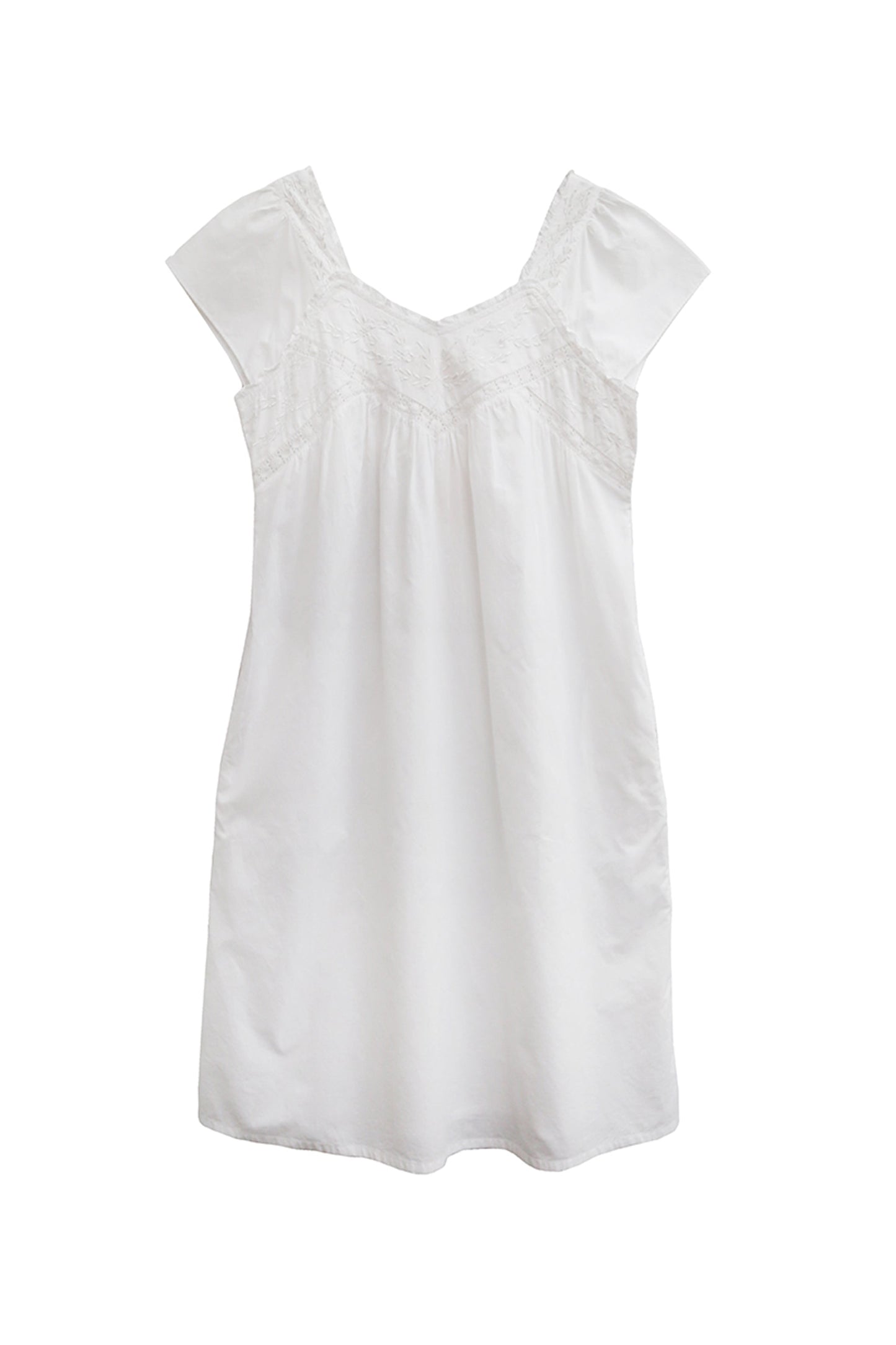 La Cera 100% White Cotton Embroidered Sweetheart Chemise