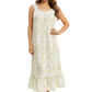 100% Cotton Lace Trim Flounce Gown White Lime Floral Print - La Cera