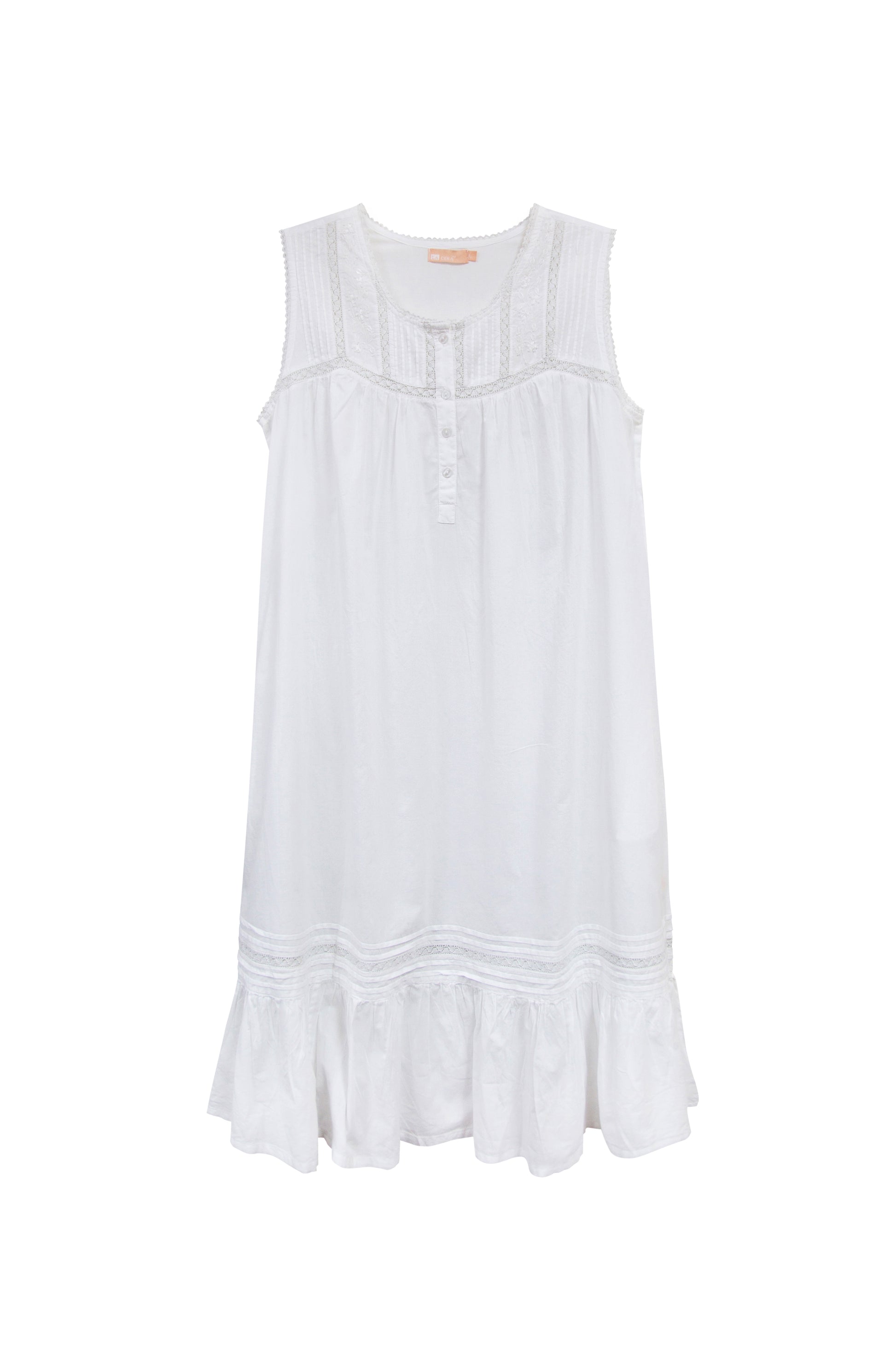 100% Cotton Embroidered Scoop Neck Gown - La Cera