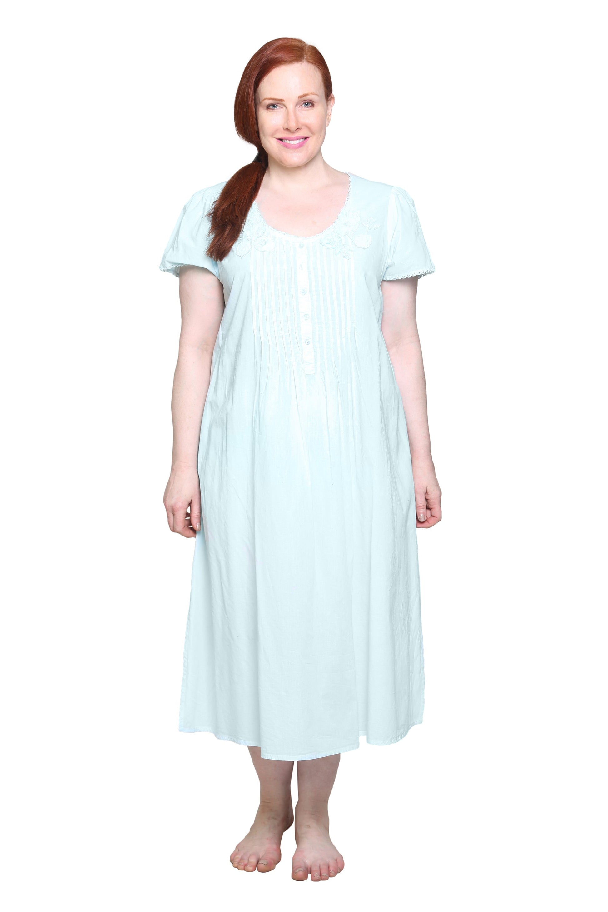 La Cera 100% Cotton Lace Applique Gown - La Cera