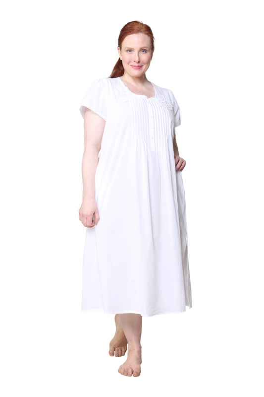 La Cera 100% Cotton Lace Applique Gown - La Cera