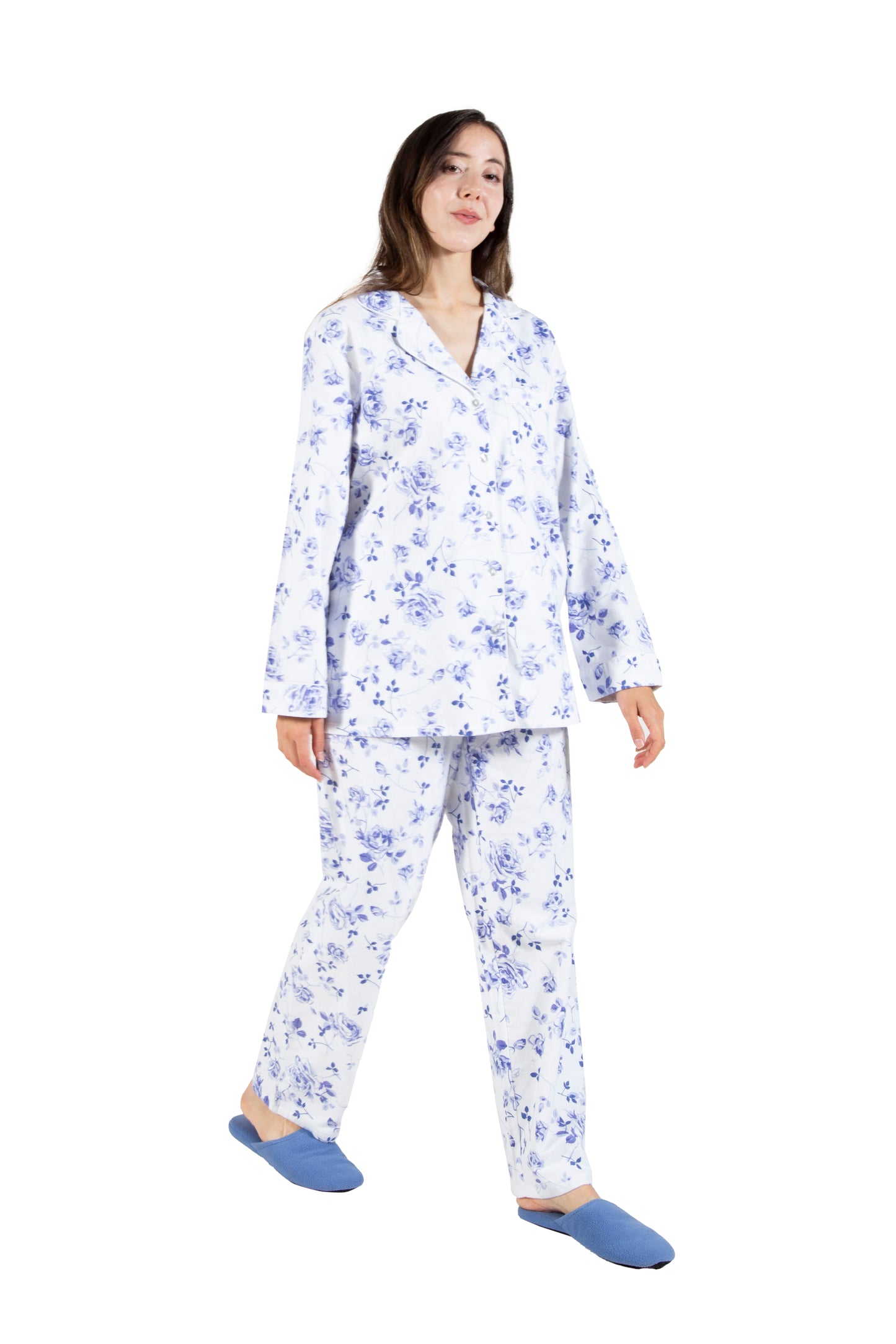 La Cera Porcelain Blue Floral Flannel PJ