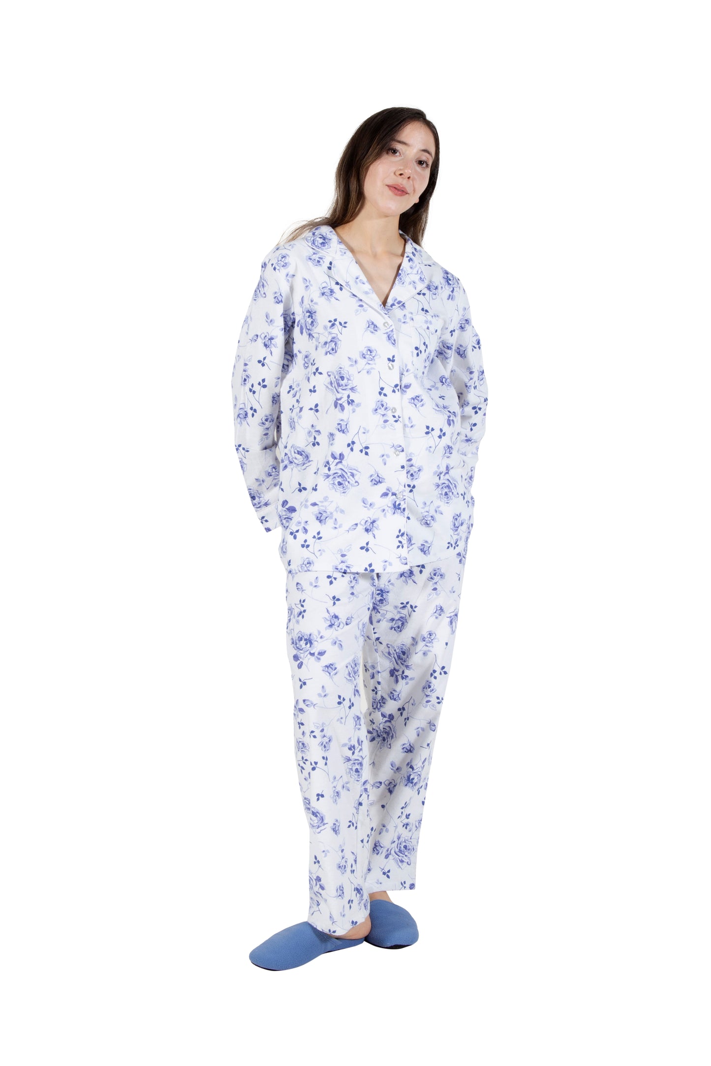 La Cera Porcelain Blue Floral Flannel PJ