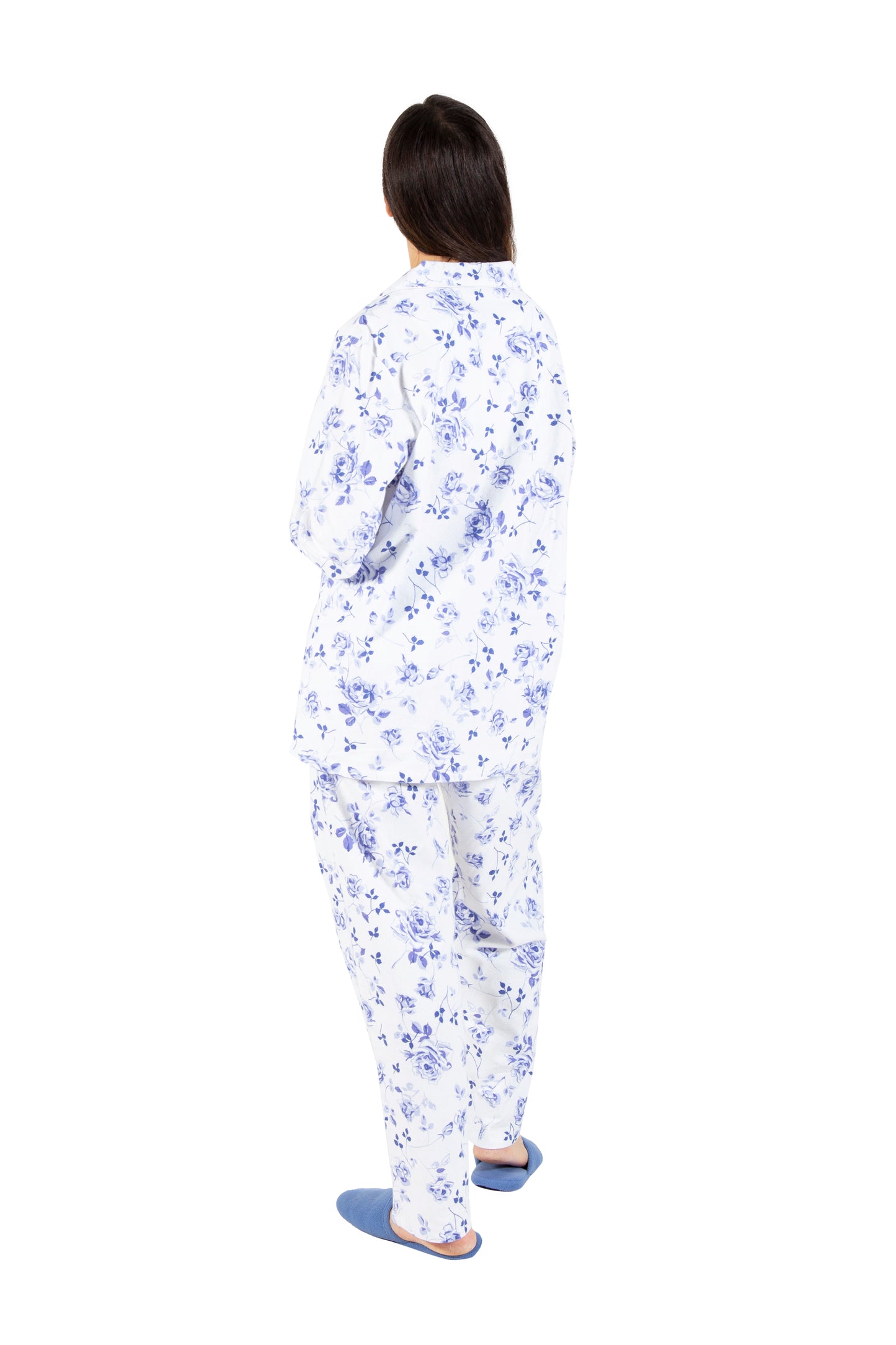 La Cera Porcelain Blue Floral Flannel PJ