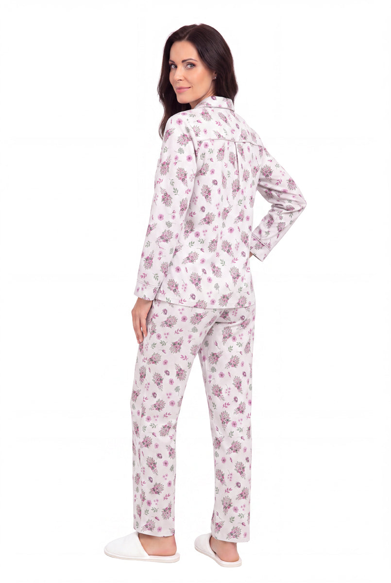 La Cera Long Sleeve Floral Flannel Pajama Set