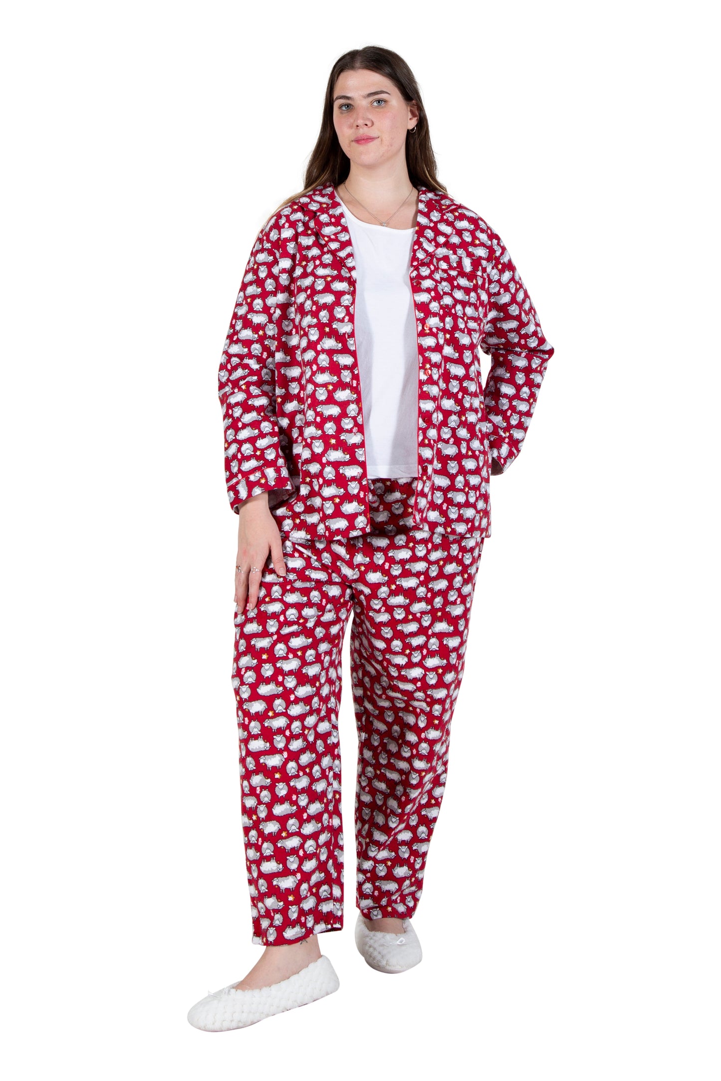 La Cera Long Sleeve Printed Flannel Pajama Set - La Cera