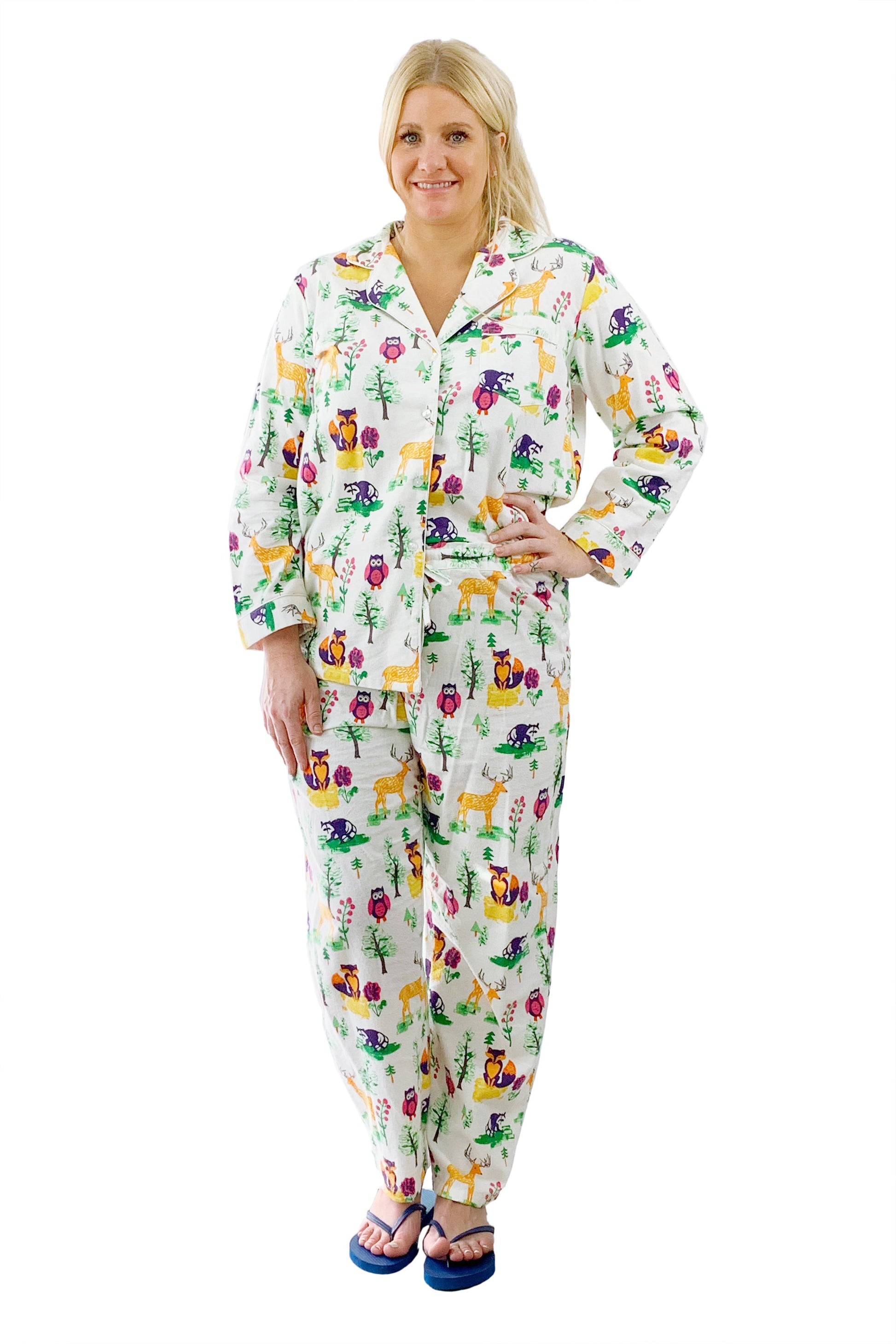 La Cera Long Sleeve Printed Flannel Pajama Set - La Cera