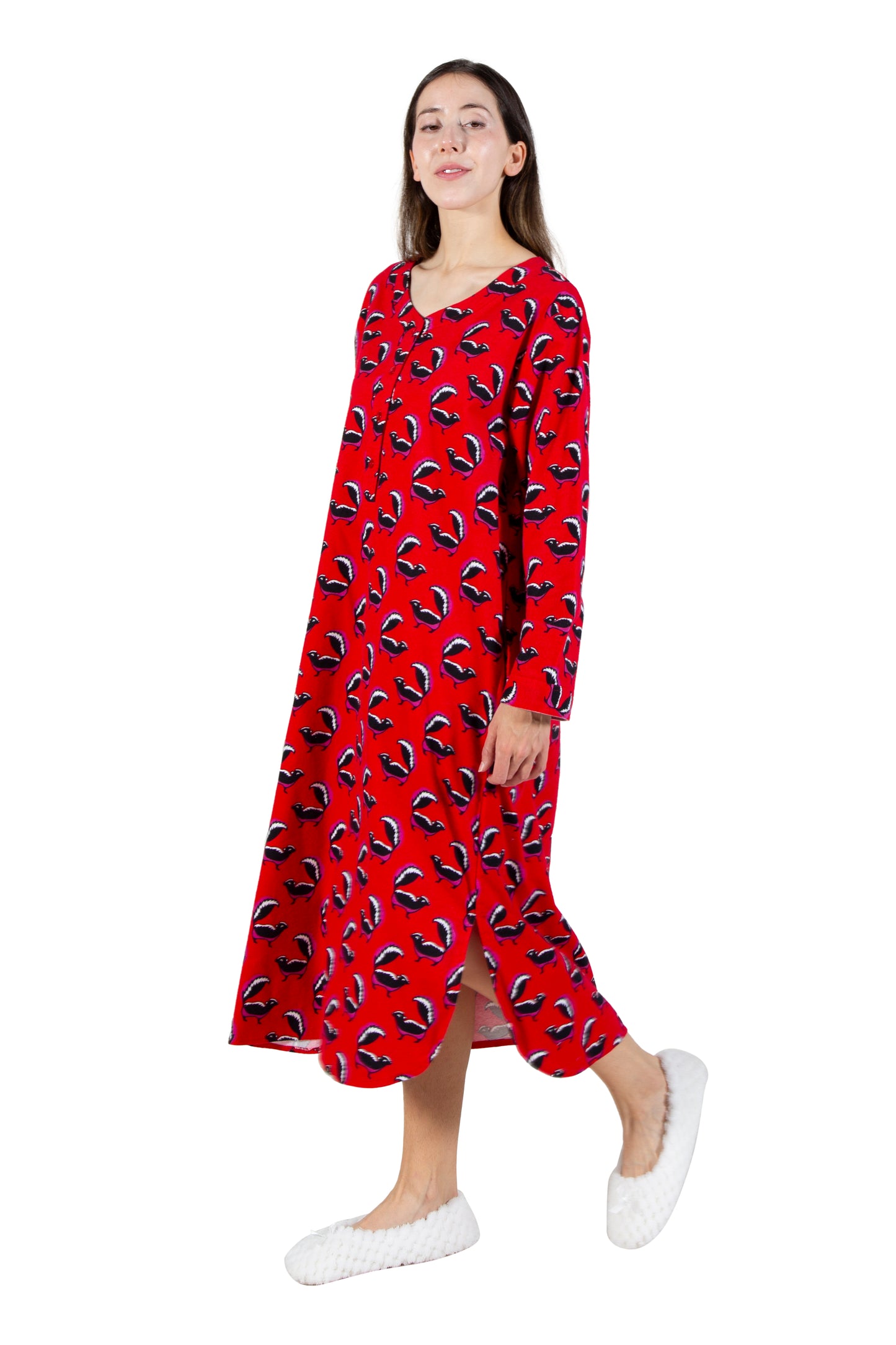 Whimsical Skunk Flannel Henley Night Shirt - La Cera