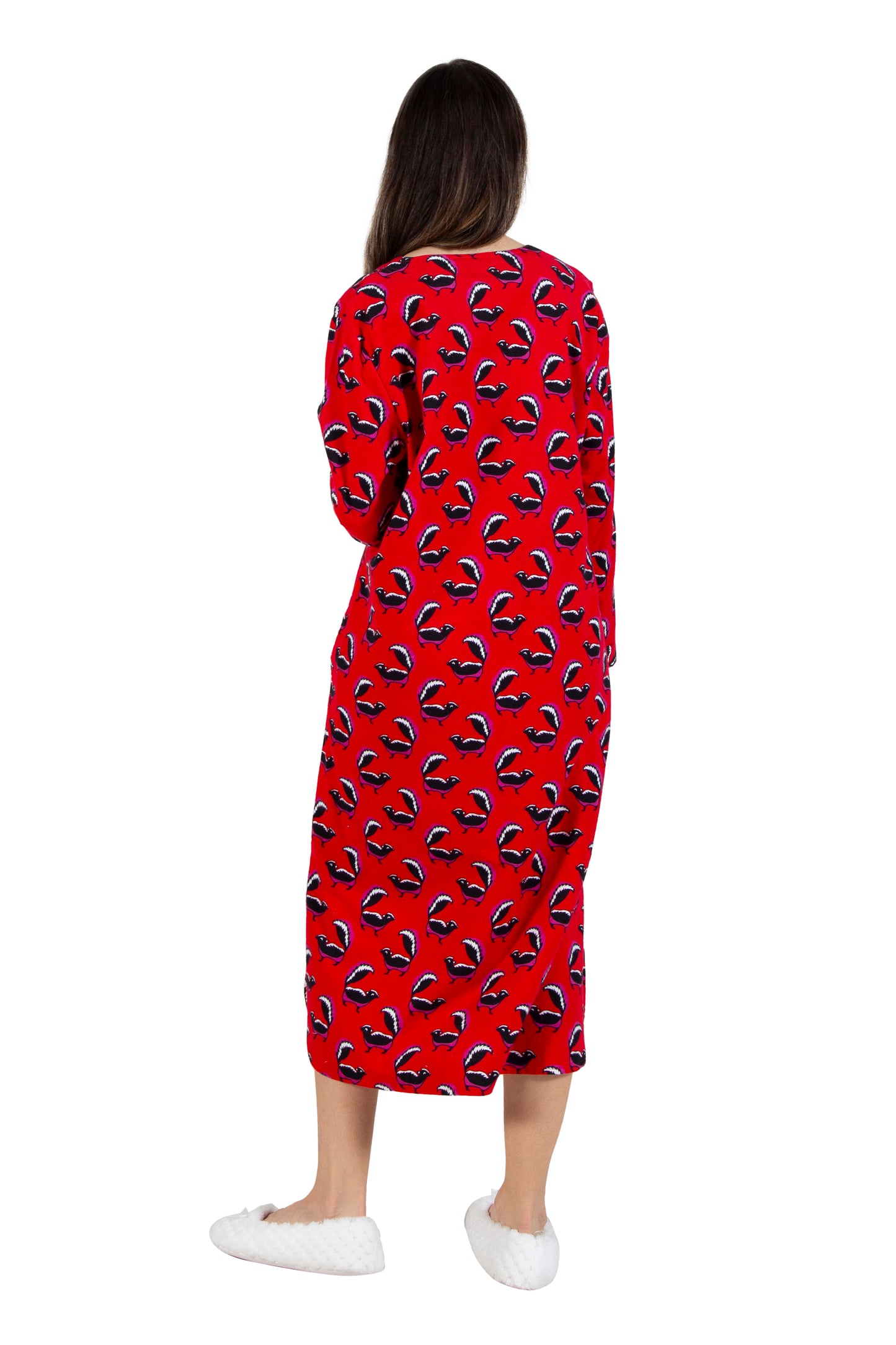 Whimsical Skunk Flannel Henley Night Shirt - La Cera