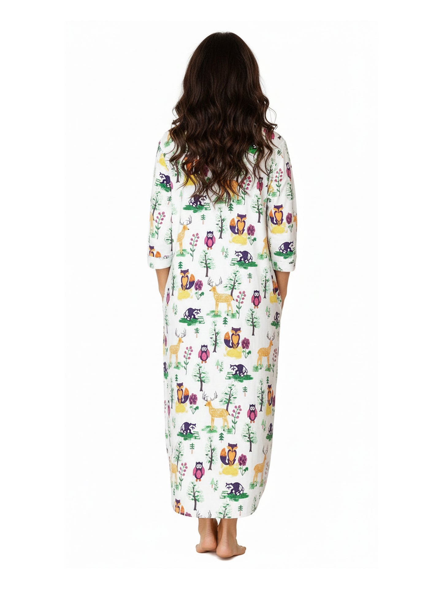 Forest Animals Flannel Henley Night Shirt - La Cera