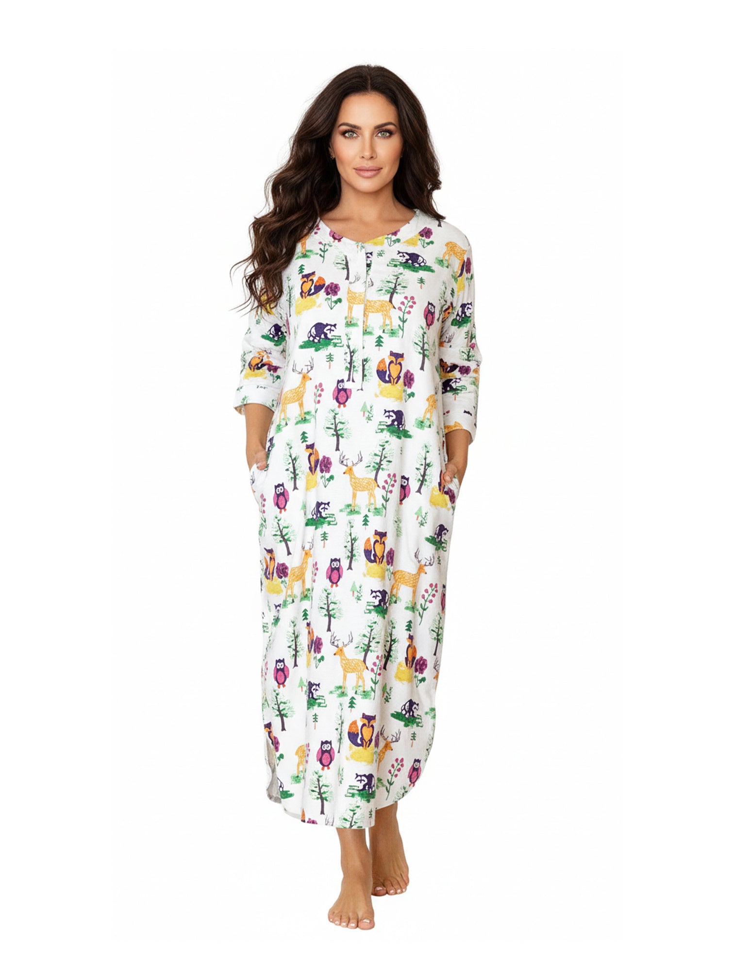 Forest Animals Flannel Henley Night Shirt - La Cera