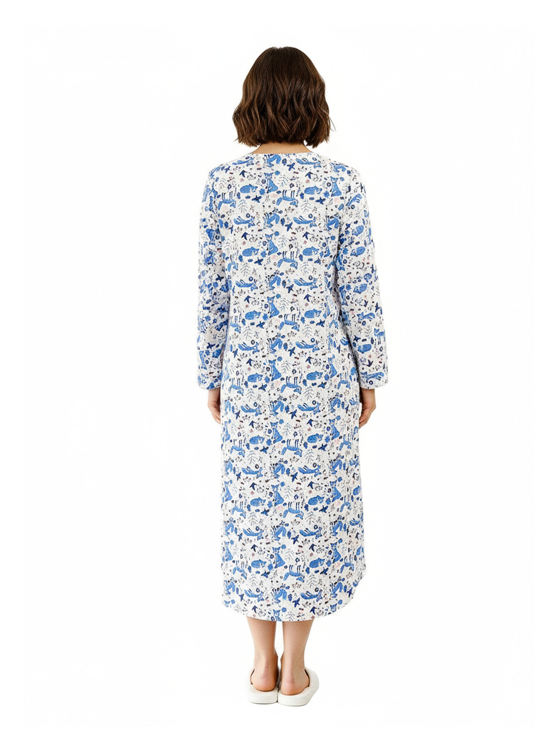 Blue Fox Flannel Henley Night Shirt - La Cera