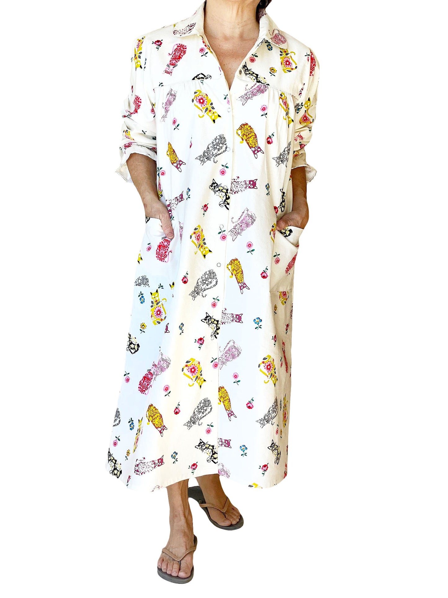 100% Cotton Flannel Snap Front House Dress