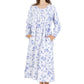 La Cera Porcelain Blue Floral Flannel Gown - La Cera