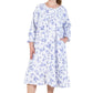La Cera Plus Size Porcelain Blue Floral Flannel Gown