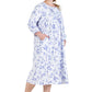 La Cera Plus Size Porcelain Blue Floral Flannel Gown