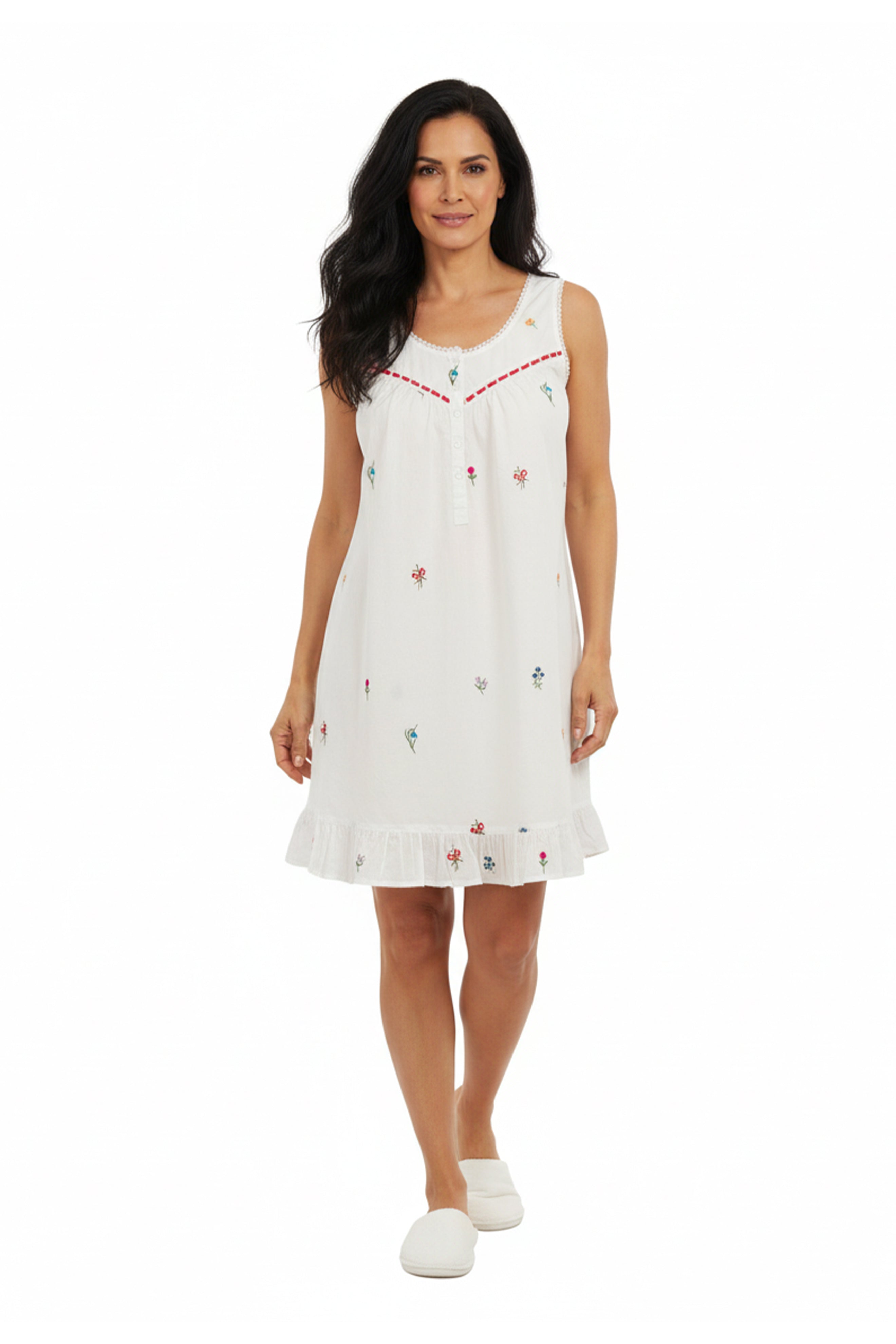La Cera Embroidered Flower Chemise - La Cera