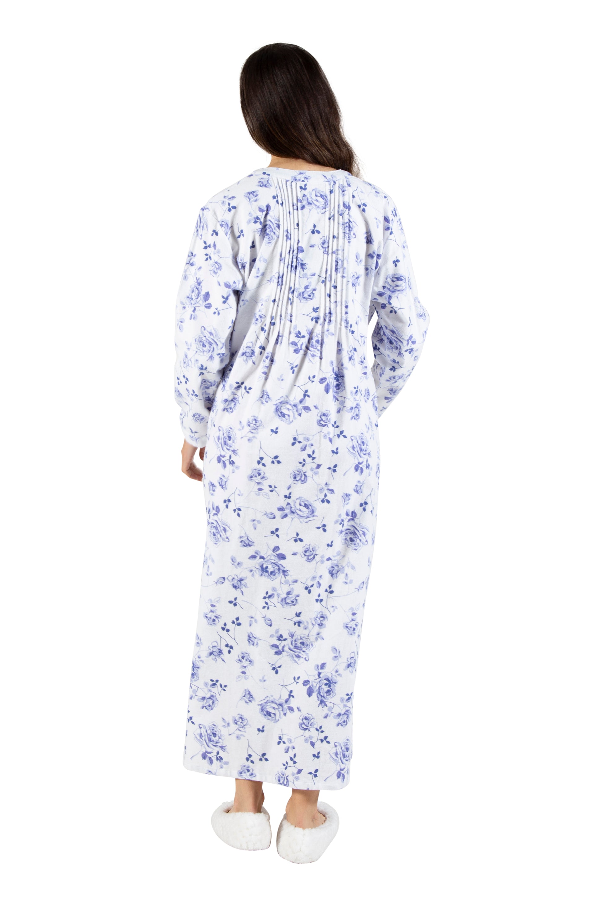 Printed Flannel Nightgown With Release Pleats - La Cera