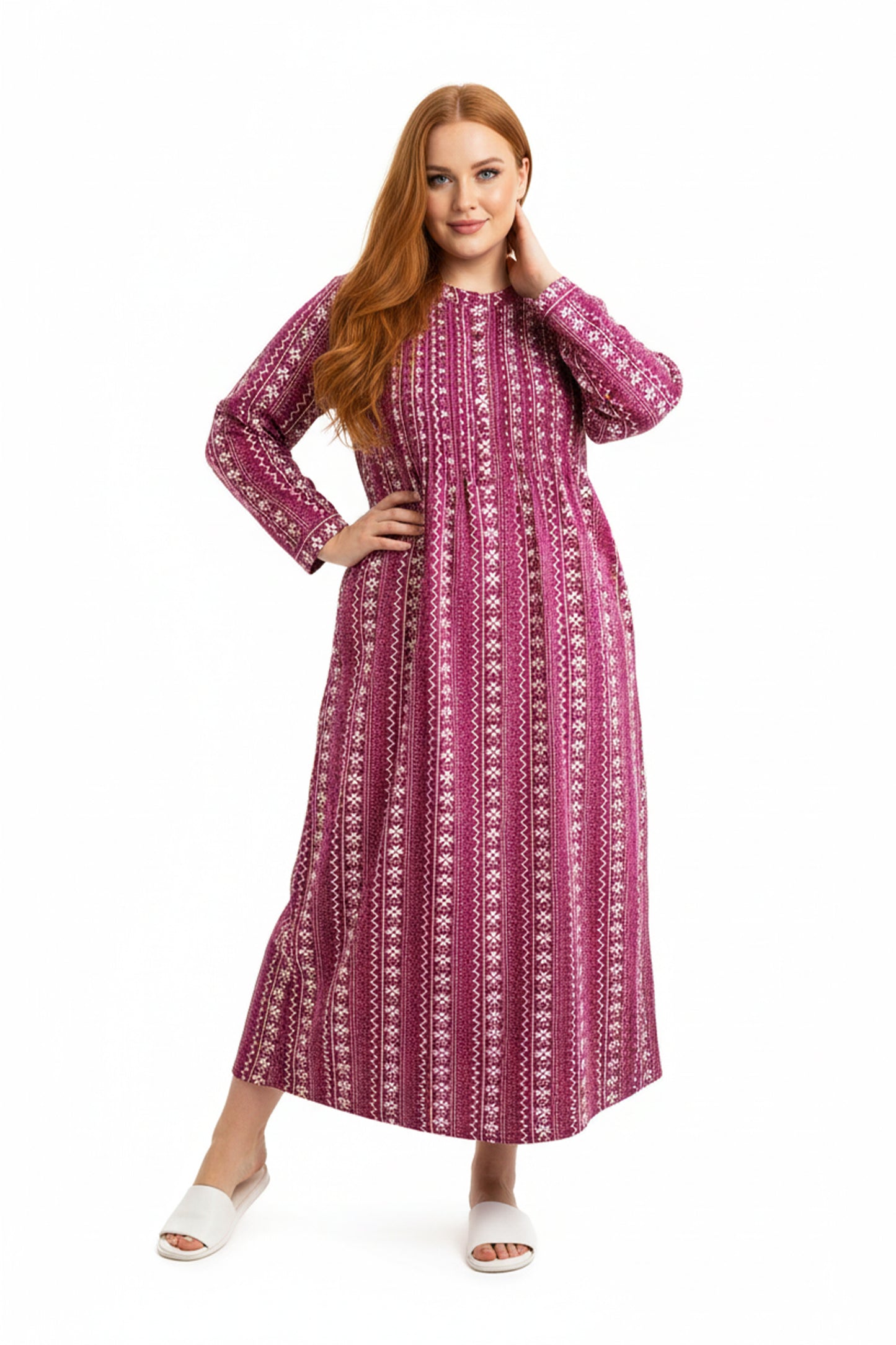 Plus Size Printed Flannel Nightgown With Release Pleats - La Cera