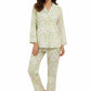 La Cera Long Sleeve White Lime Floral Pajama Set