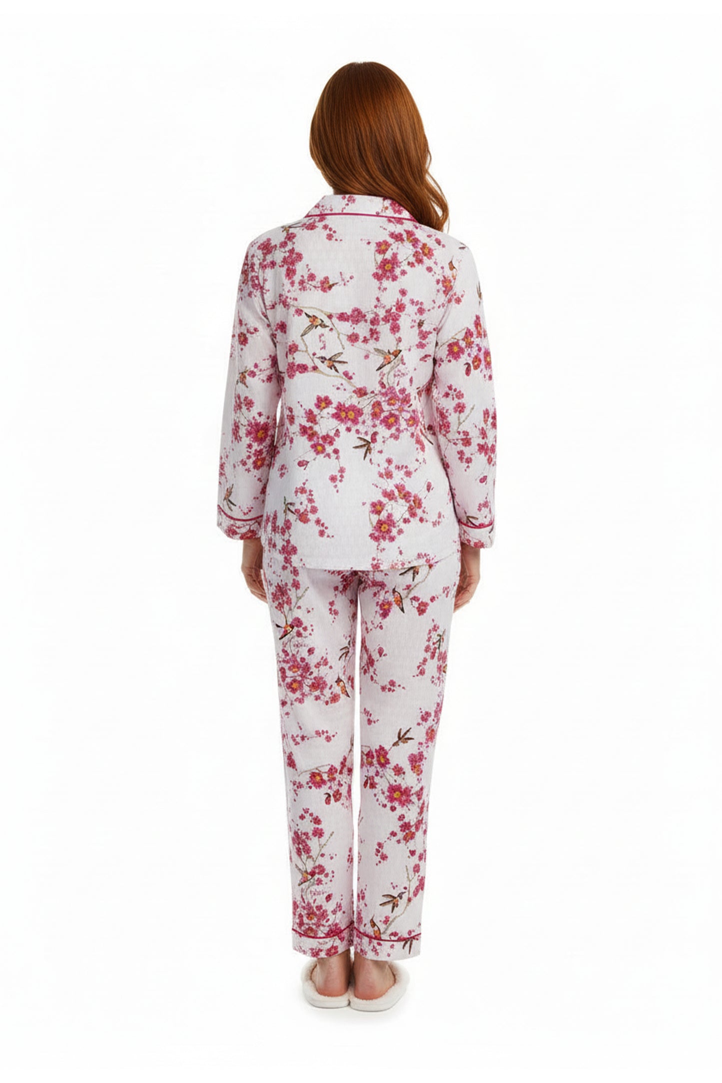 La Cera Cherry Blossom Cotton Pajama Set - La Cera