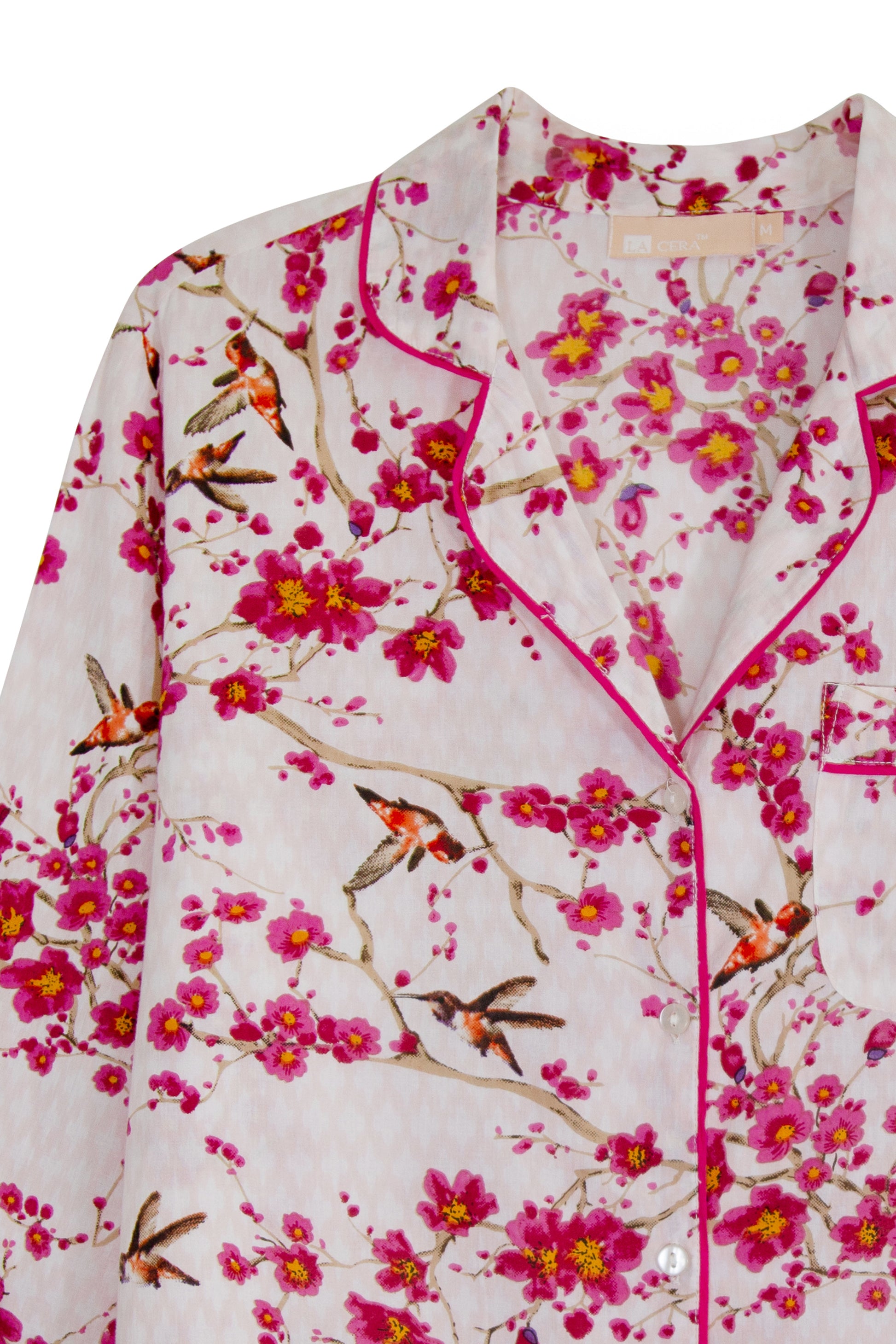 La Cera Cherry Blossom Cotton Pajama Set - La Cera