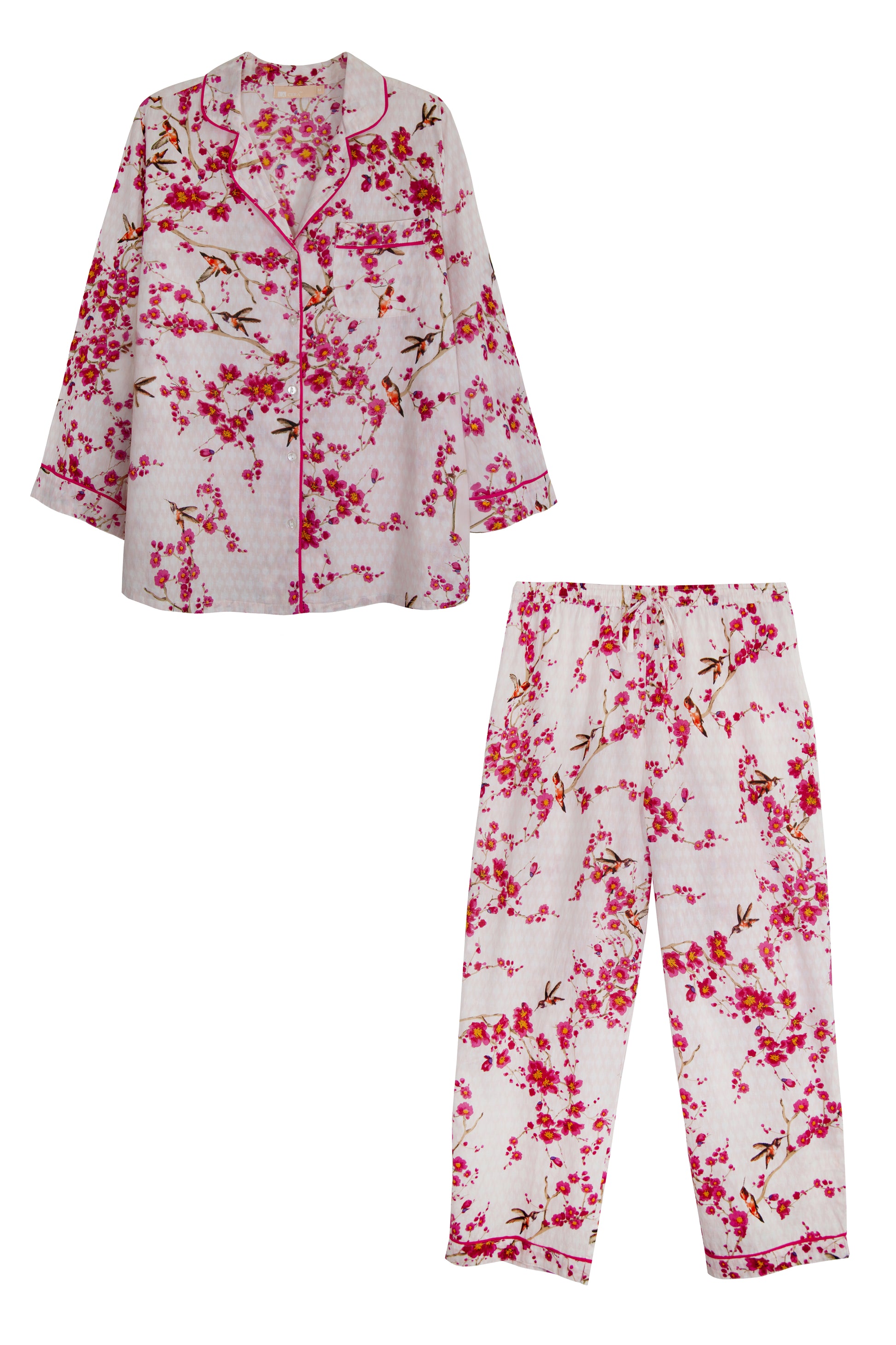 La Cera Cherry Blossom Cotton Pajama Set  - Plus Size - La Cera