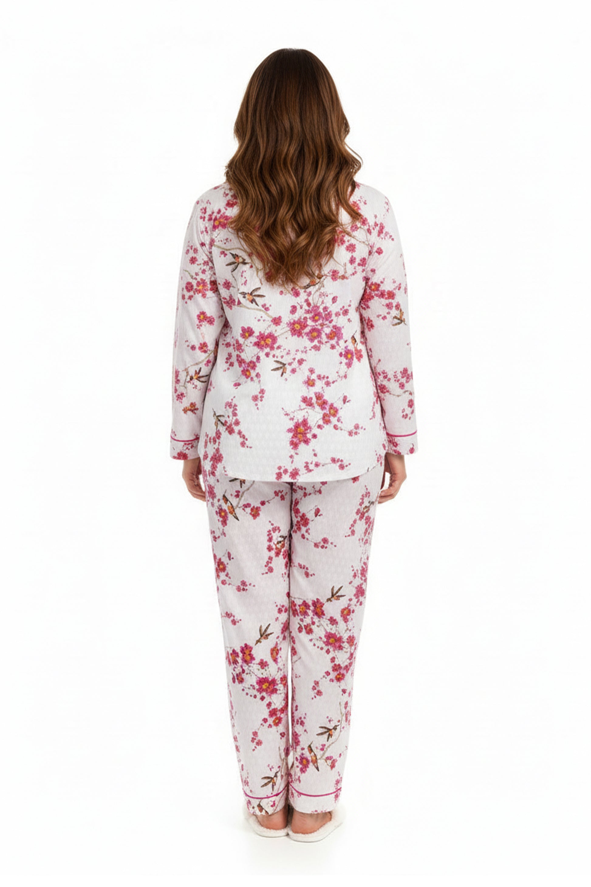La Cera Cherry Blossom Cotton Pajama Set  - Plus Size - La Cera