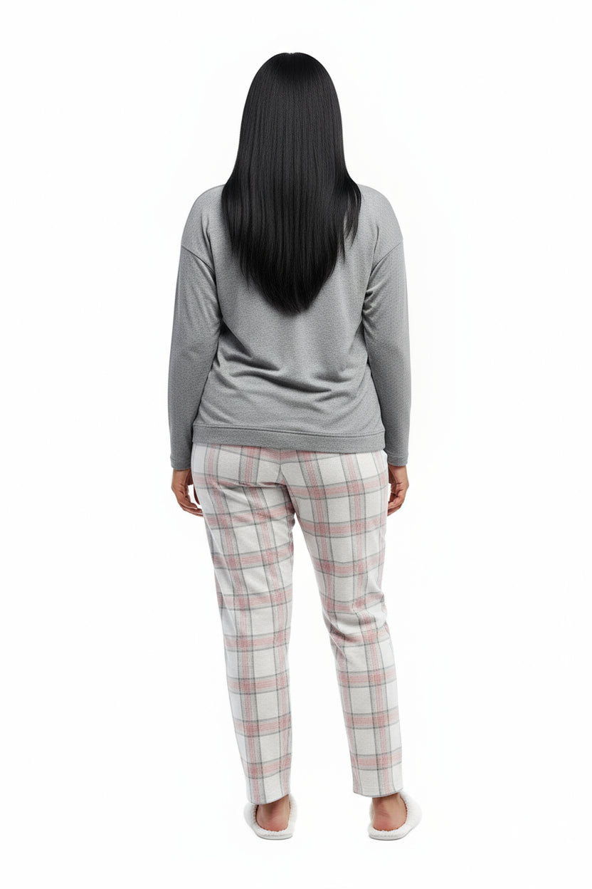 Plus Flannel Plaid and Cotton Knit PJ