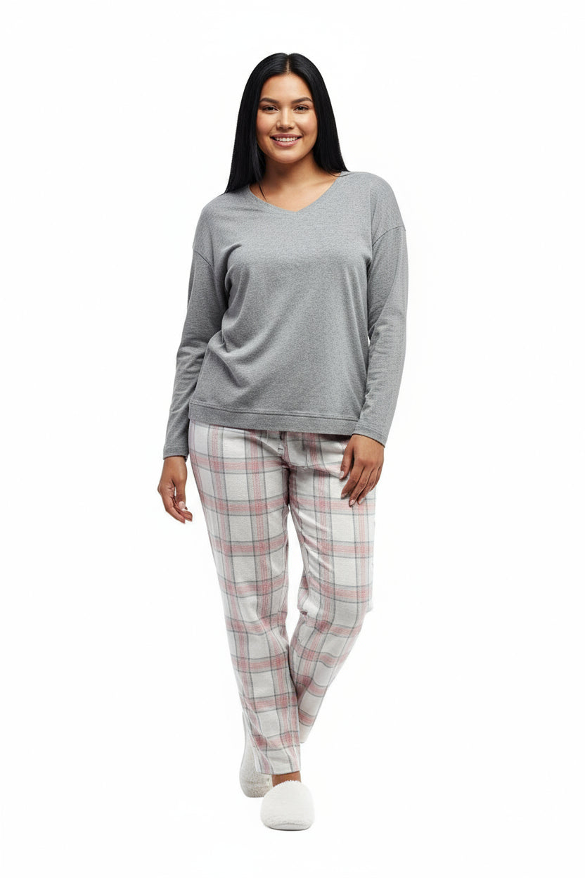 Plus Flannel Plaid and Cotton Knit PJ