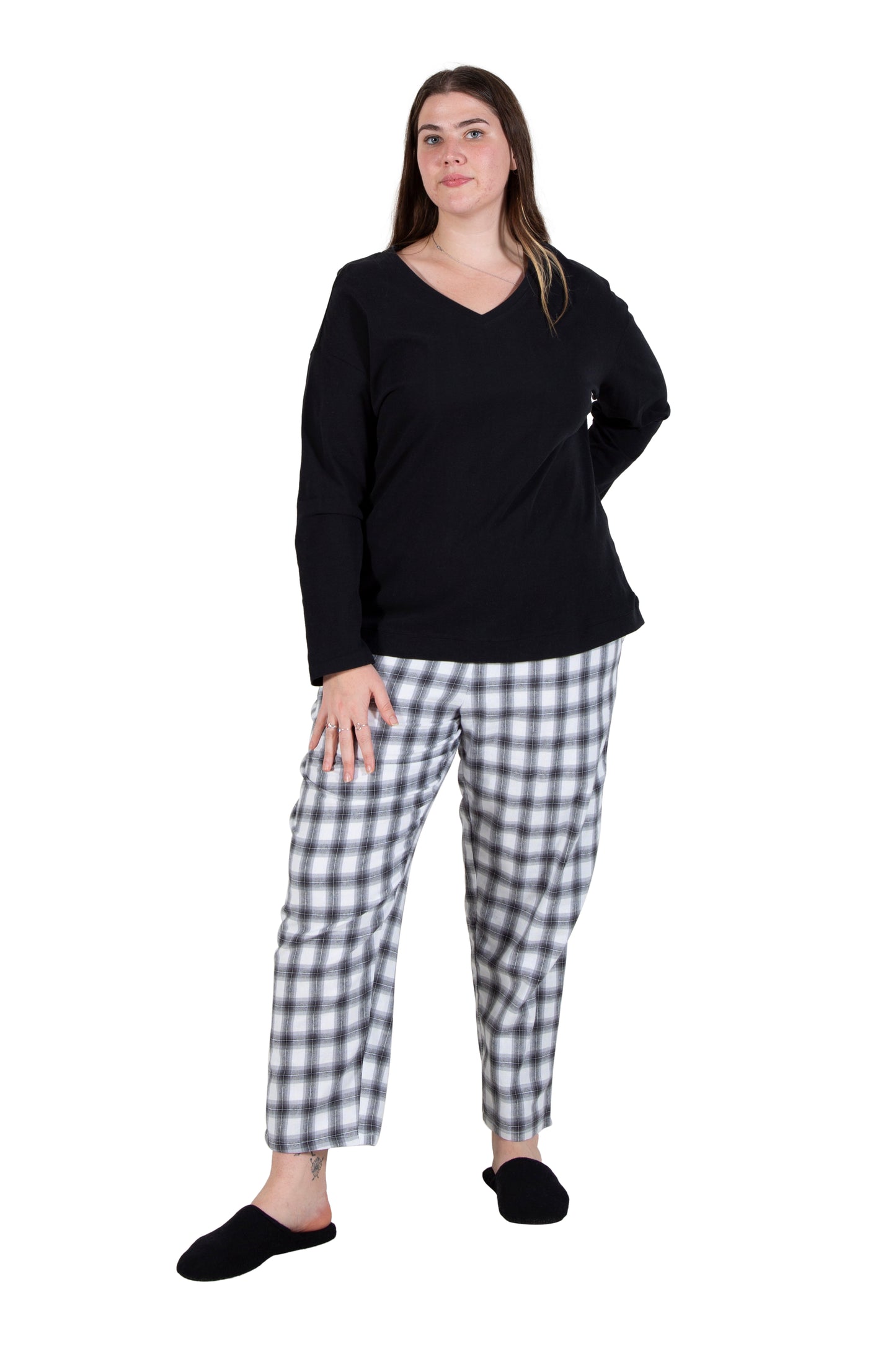 Plus Flannel Plaid and Cotton Knit PJ