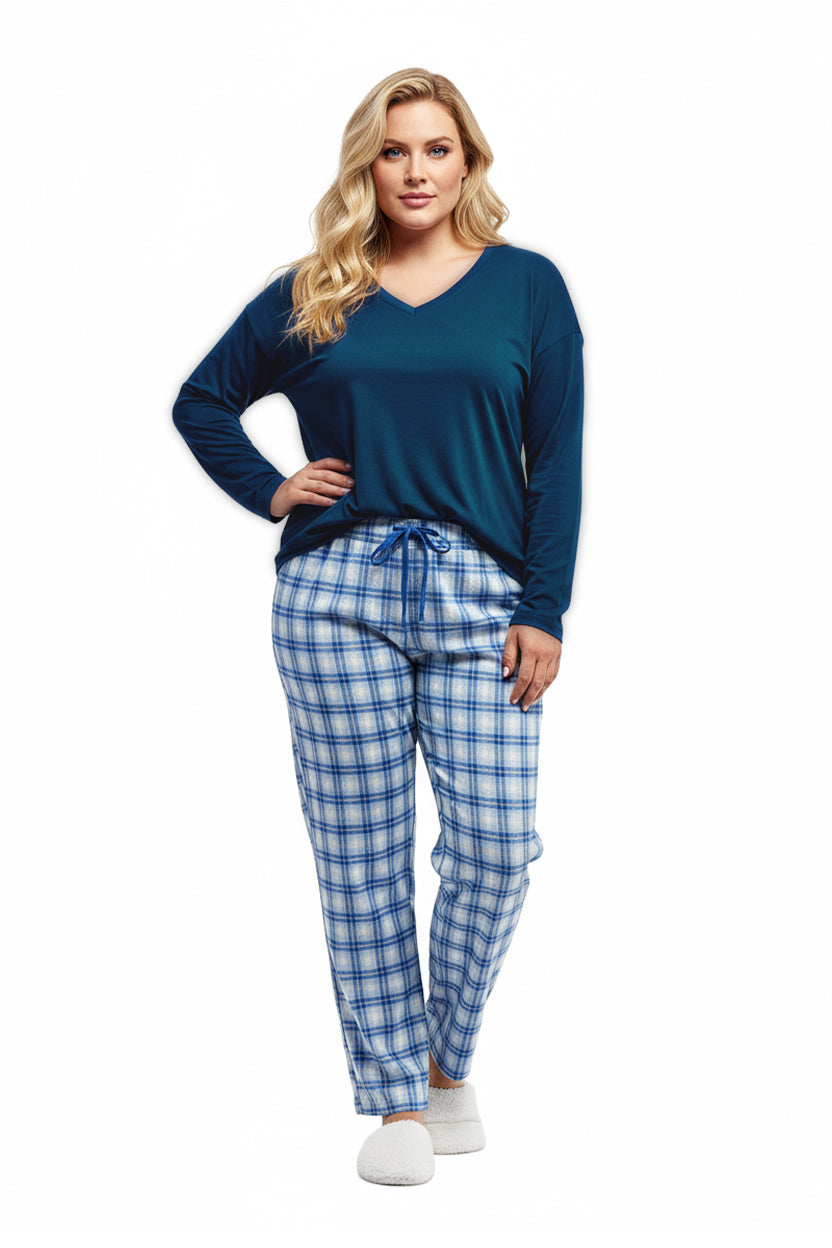 Plus Flannel Plaid and Cotton Knit PJ