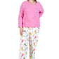 Pink Flannel Cat Print Plus Size Pajama Set - La Cera