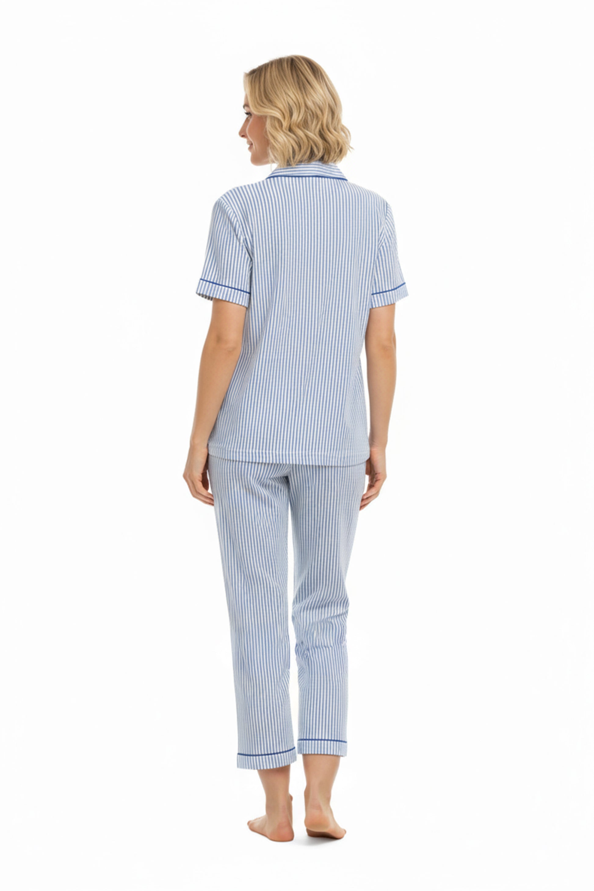 La Cera Pin Stripe Cotton Knit Capri PJ - La Cera