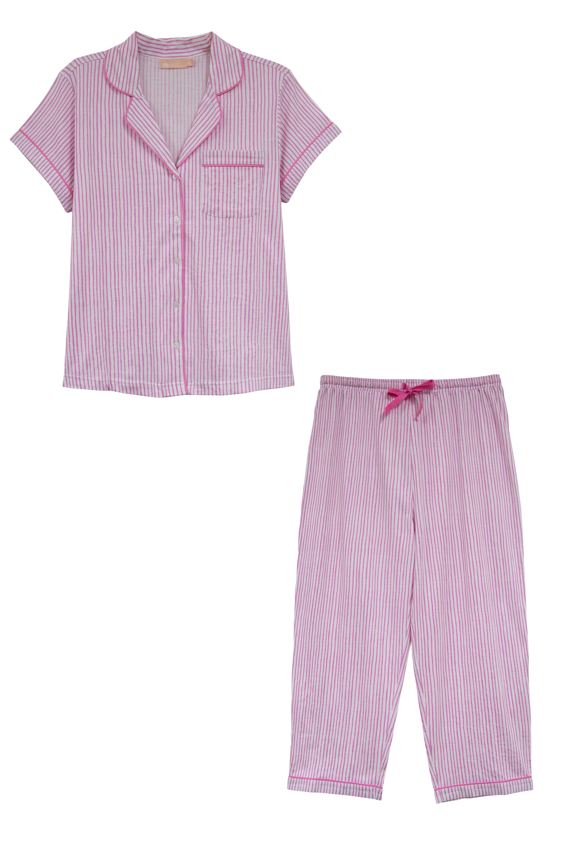 La Cera Plus Size Pin Stripe Cotton Knit Capri PJ - La Cera