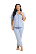 La Cera Plus Size Pin Stripe Cotton Knit Capri PJ - La Cera