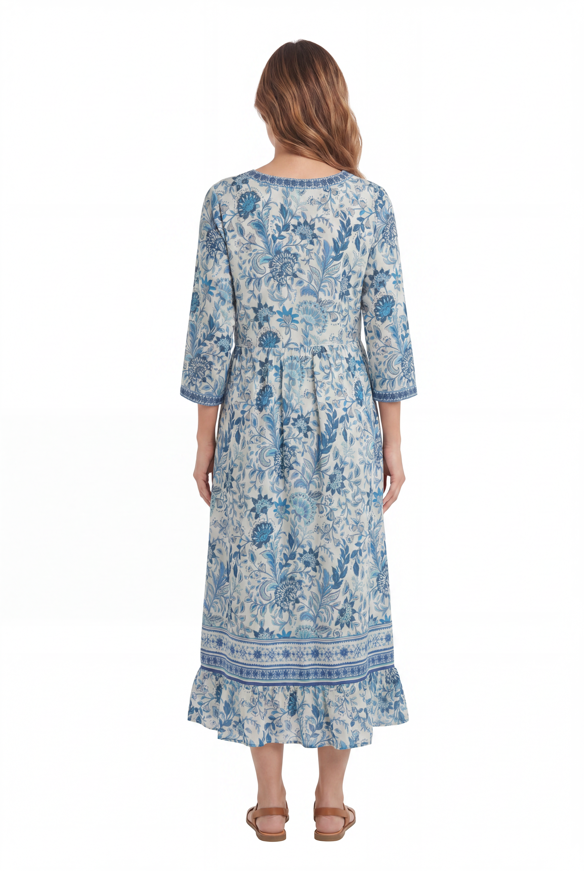 La Cera 3/4 Sleeve Square Neck Tier Dress - La Cera