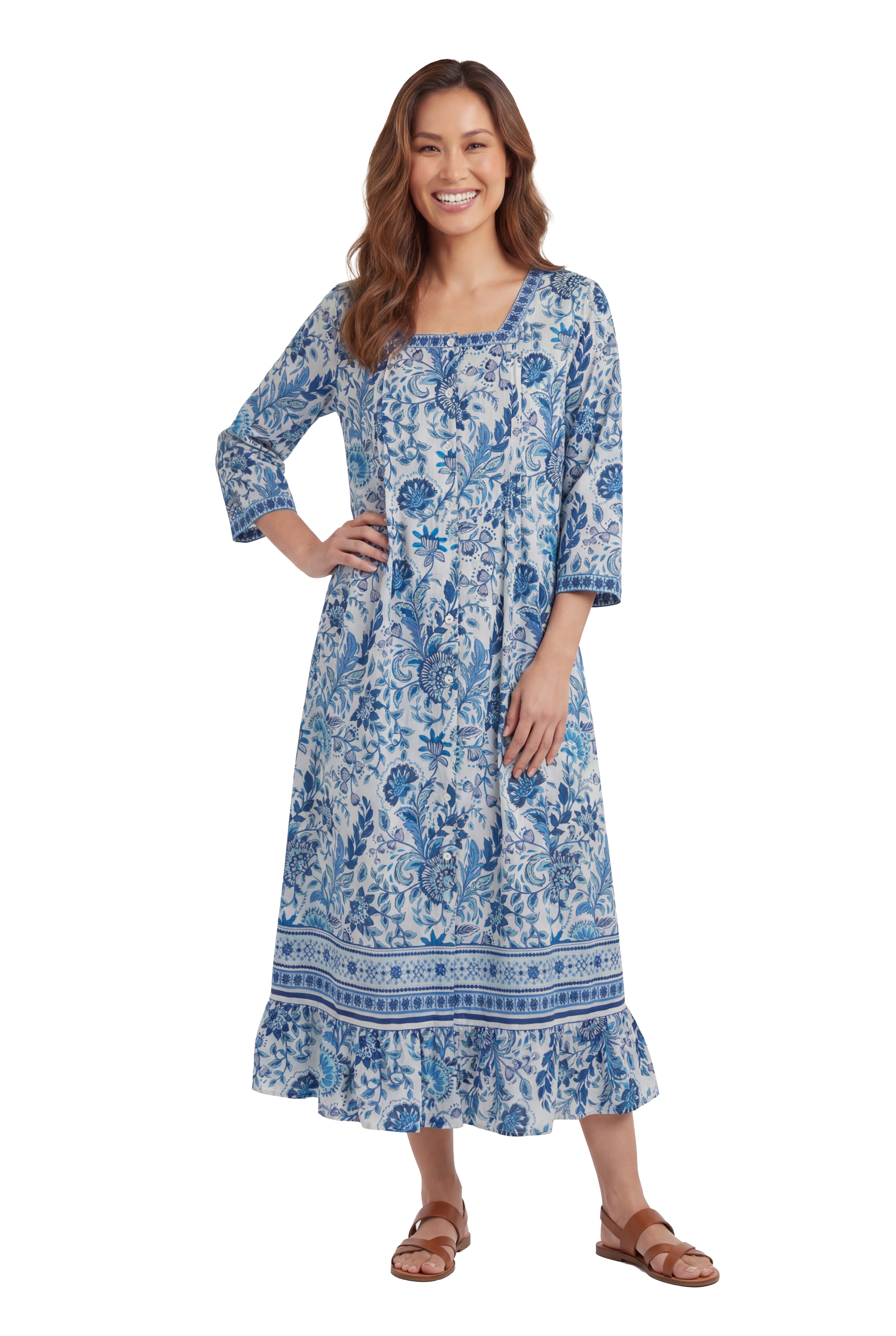 La Cera 3/4 Sleeve Square Neck Tier Dress - La Cera