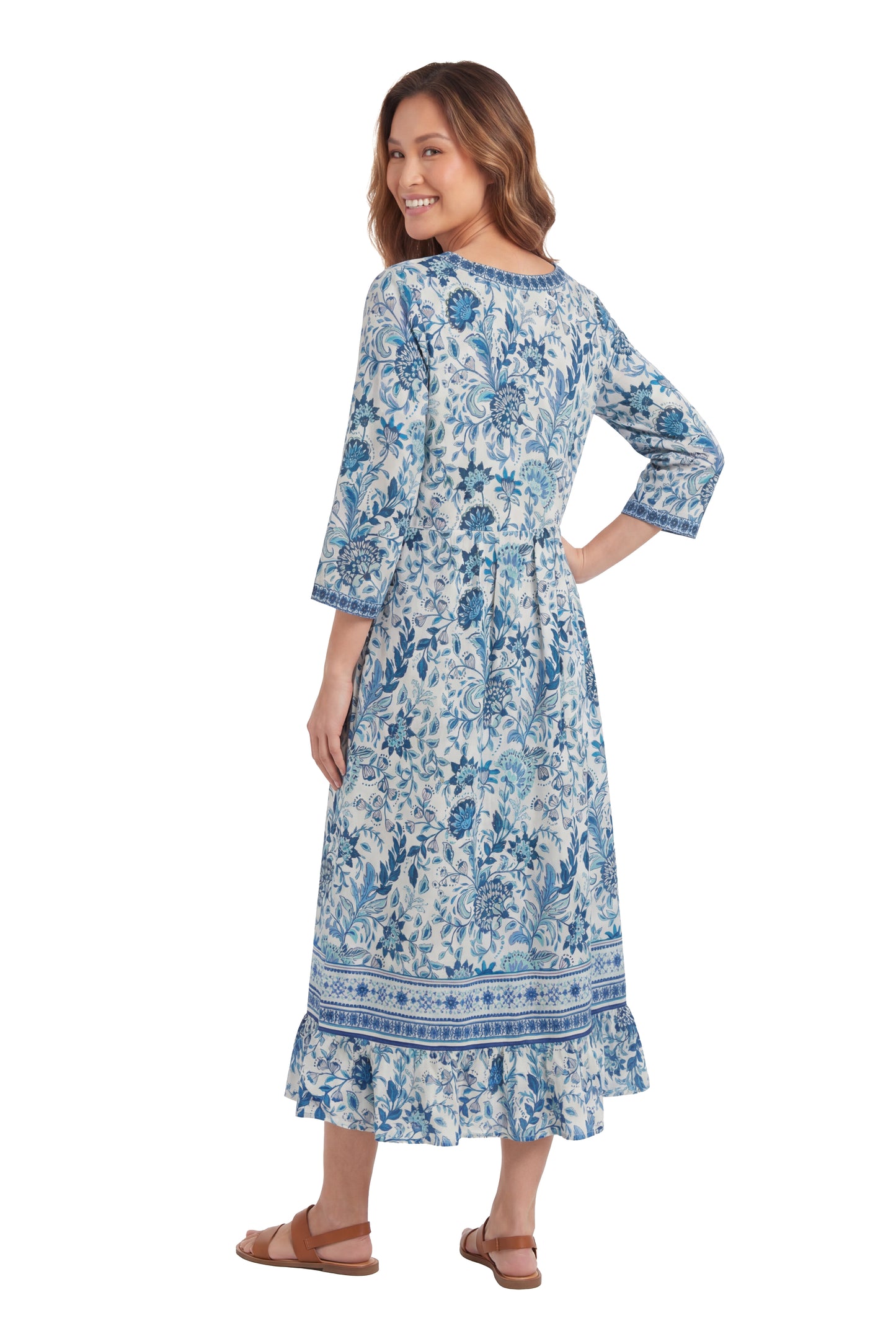La Cera 3/4 Sleeve Square Neck Tier Dress - La Cera