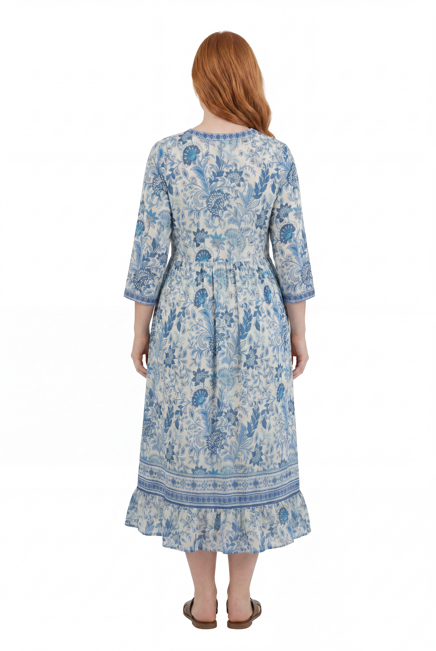 La Cera 3/4 Sleeve Square Neck Tier Dress - La Cera