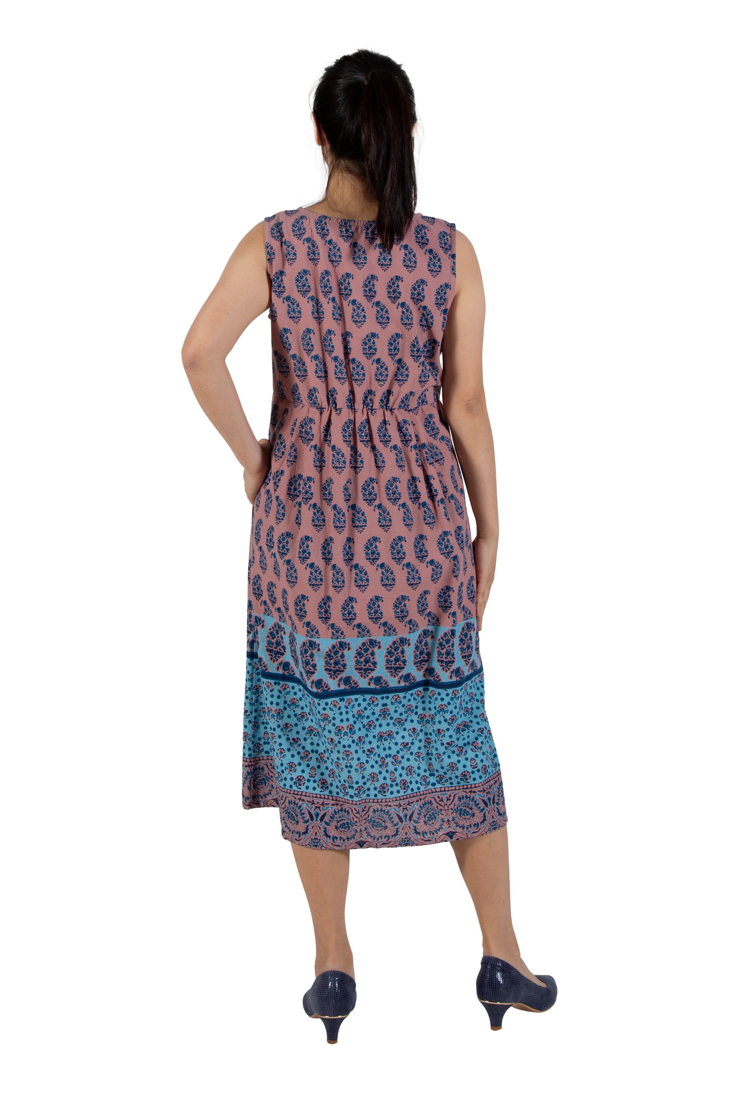 La Cera 100% Cotton Sleeveless Buttonfront Dress