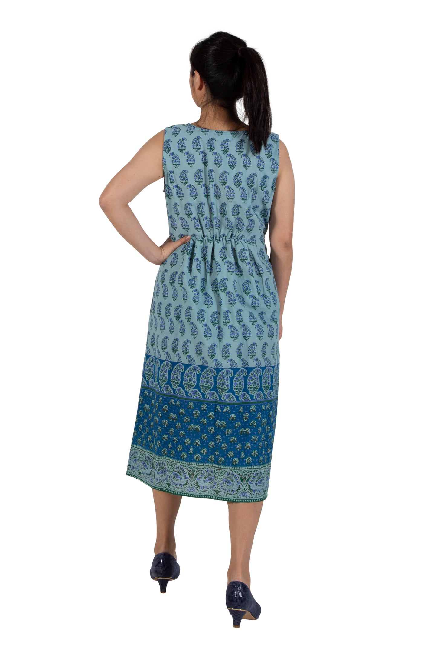 La Cera 100% Cotton Sleeveless Buttonfront Dress