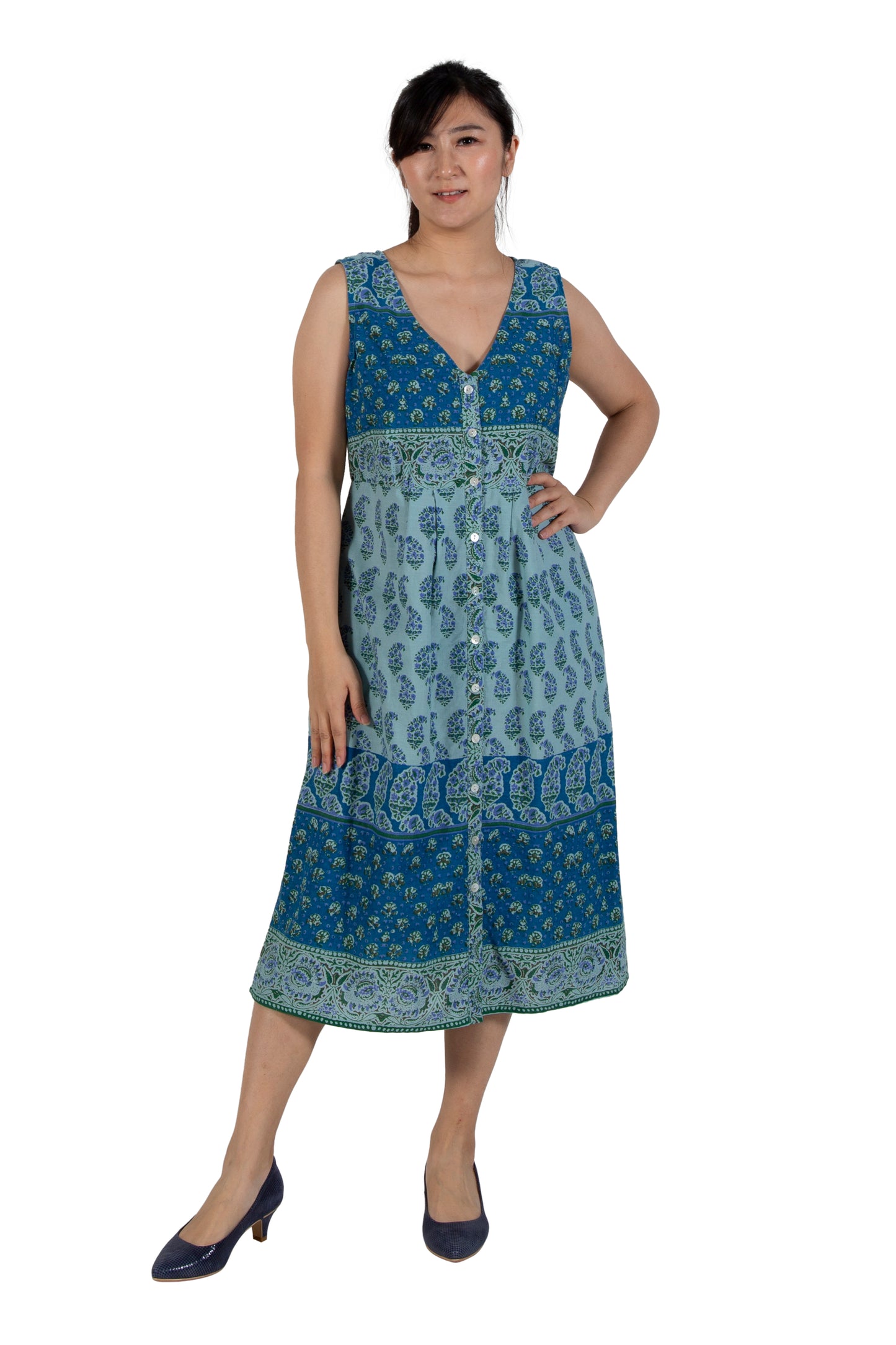 La Cera 100% Cotton Sleeveless Buttonfront Dress