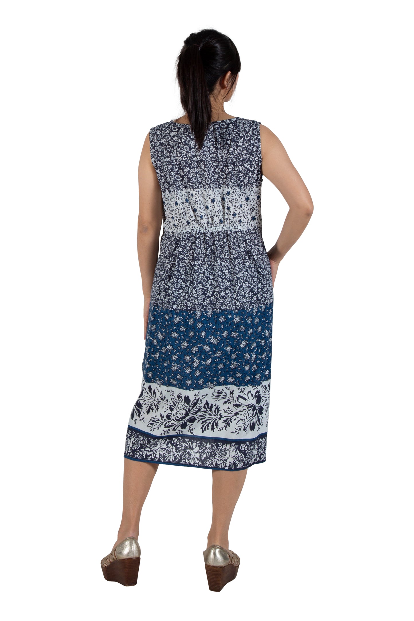 La Cera 100% Cotton Sleeveless Buttonfront Dress