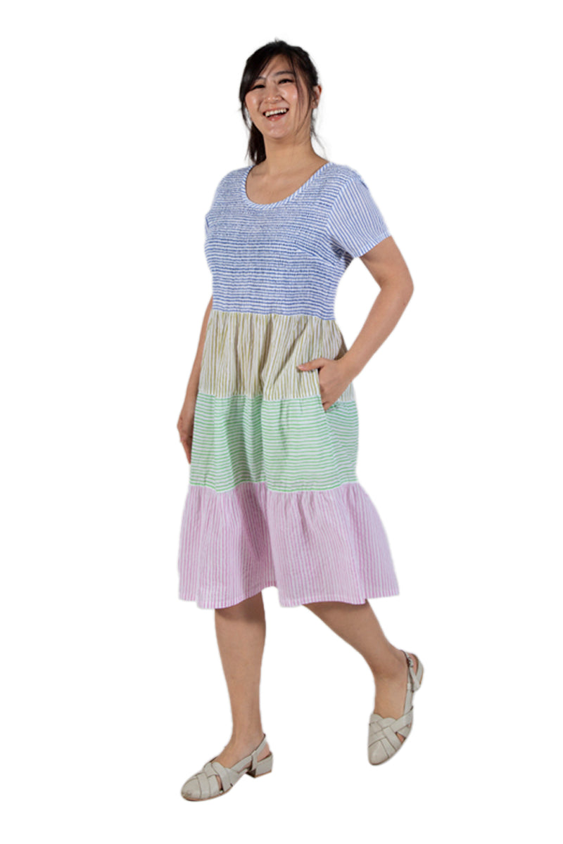 La Cera Cap Sleeve Short Smock Tier Dress - La Cera
