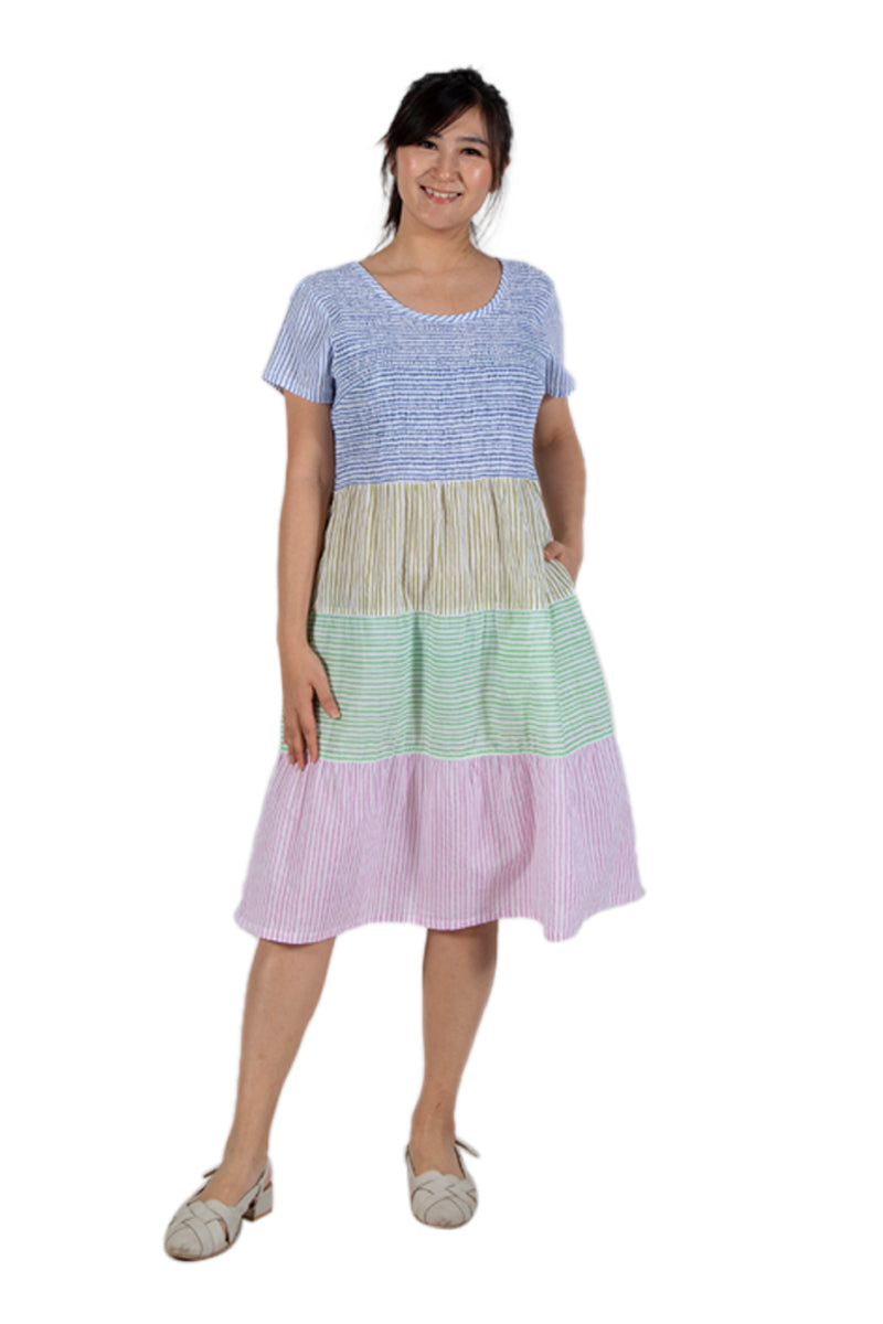 La Cera Cap Sleeve Short Smock Tier Dress - La Cera