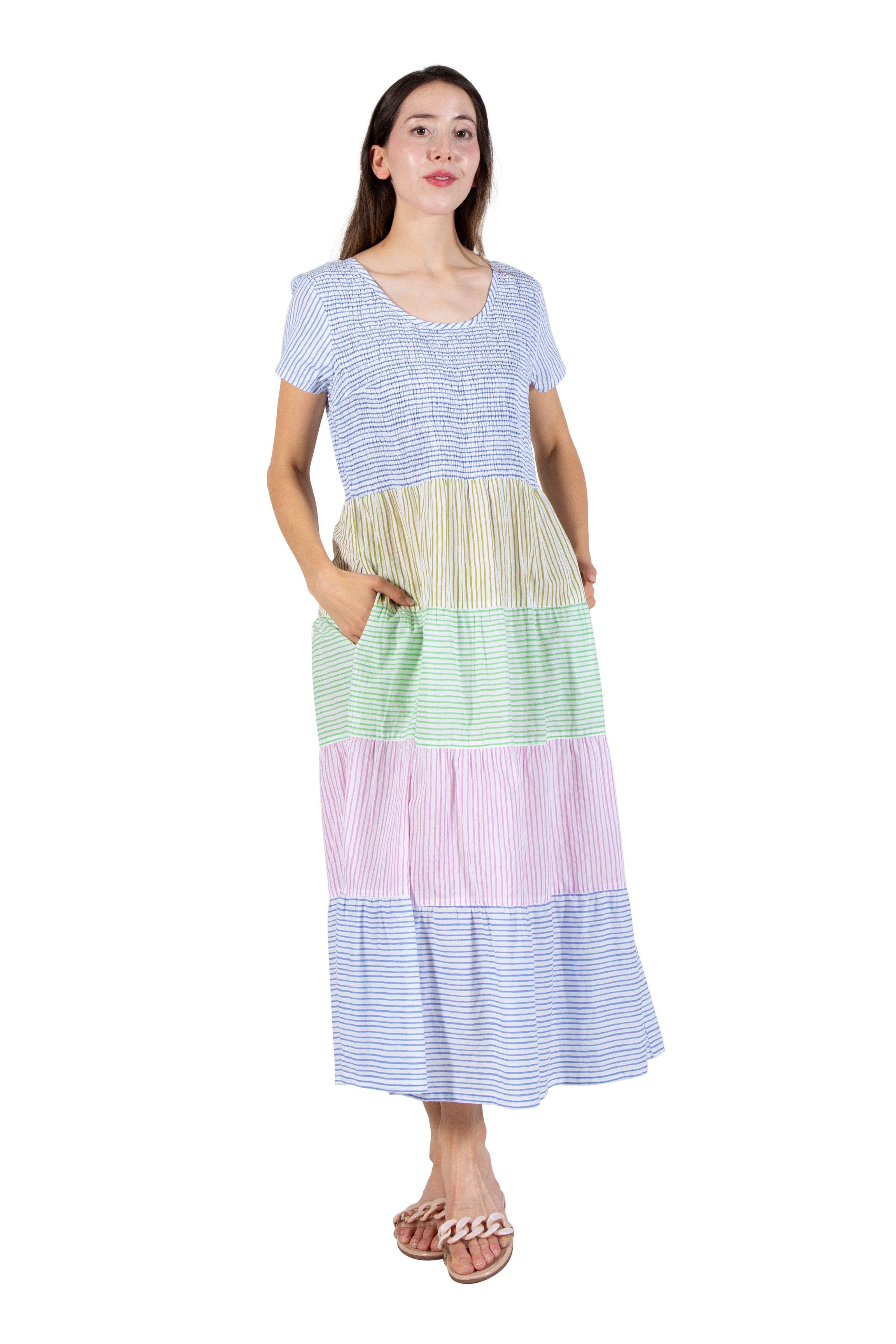 La Cera Cap Sleeve Smock Tier Dress - La Cera