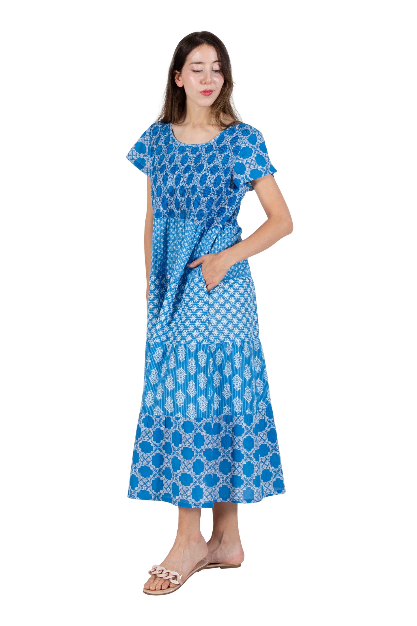 La Cera Cap Sleeve Smock Tier Dress